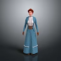 Woman With Red Hair Wearing Blue Long Dress White Blouse And Blue Jacket