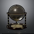 Metallic Globe Display With Black Gold Stand And Decorative Circular Base