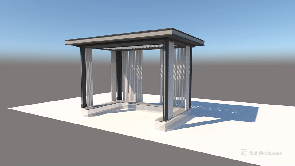 Modern Open Pavilion Structure With Metal Roof And Stone Columns 3d model 