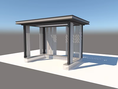 Modern Open Pavilion Structure With Metal Roof And Stone Columns 3d model