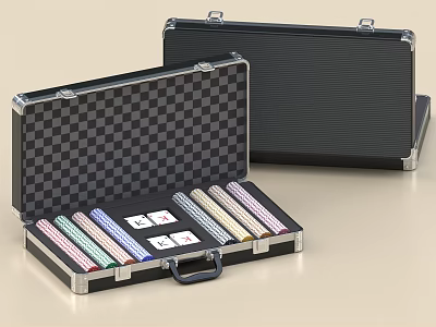 Premium Poker Chips And Cards Storage Case With Checkered Interior 3d model