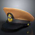 Stylish Military Naval Cap Featuring Brown Brim Black Crown Anchor Badge And Yellow Accent
