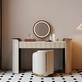 Elegant Modern Dressing Table With Round Mirror Stool Floor Lamp And Neutral Rug 3d model