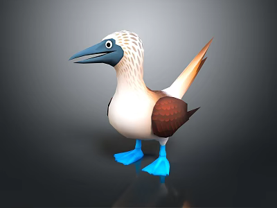 3D Modeled Cartoon Game Character With Striped White Head Brown Wings And Blue Feet 3d model