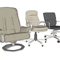 Modern Leather Office Chair Design With Beige Light Gray And Dark Gray Rolling Bases
