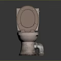 Old Worn Bathroom Toilet Furniture With Open Lid And Exposed Pipe