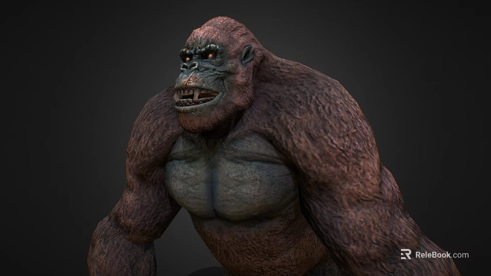 Game Movie Character Large Muscular Gorilla With Brown Fur Red Eyes Fierce Expression 3d model 