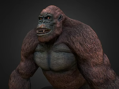 Game Movie Character Large Muscular Gorilla With Brown Fur Red Eyes Fierce Expression 3d model