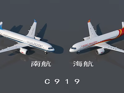 China Southern And Hainan Airlines C919 Passenger Aircraft Parked Side By Side On 3d model