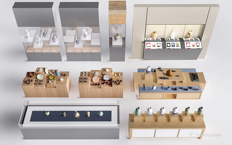 Modern Shelving Units In Various Designs Displaying Decorative Items 3d model 