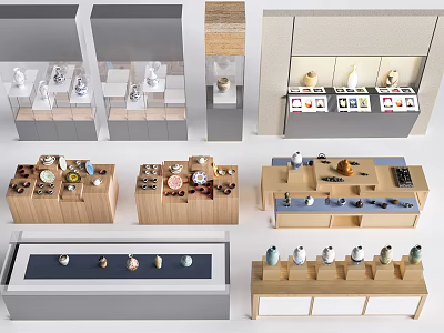 Modern Shelving Units In Various Designs Displaying Decorative Items 3d model
