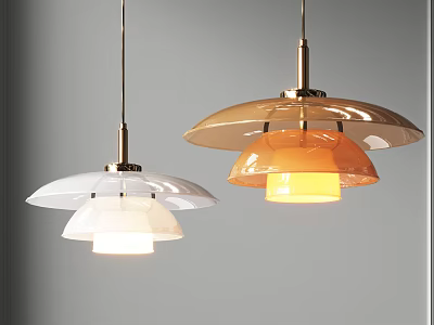 Modern Pendant Lights With White And Amber Layered Glass Shades And Warm Glow 3d model