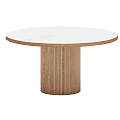 Modern Round Dining Table With White Marble Top And Fluted Wooden Base 3d model