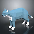 Low Poly Blue Cat Model With Geometric Design And White Paws