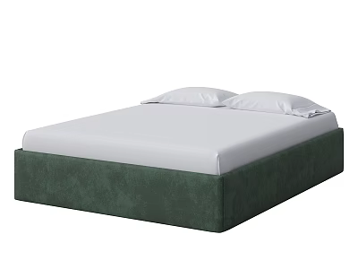 Double Bed With Green Upholstered Frame White Mattress And Two Pillows 3d model