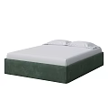 Double Bed With Green Upholstered Frame White Mattress And Two Pillows