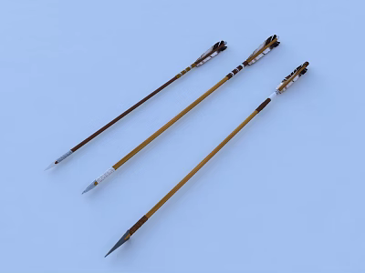 Traditional Handcrafted Arrows With Wooden Shafts Feather Fletching And Metal Tips 3d model