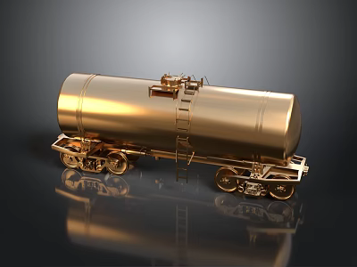 Detailed Golden Oil Tanker Model With Wheels Ladder And Reflective Surface 3d model