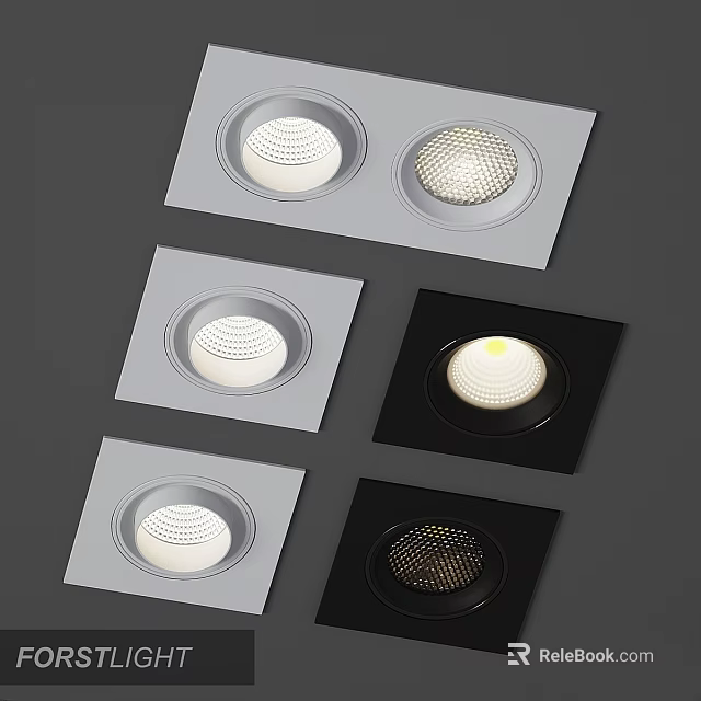 Modern Downlights With Gray And Black Square Panels Round Light Heads Various Styles 3d model