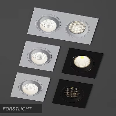 Modern Downlights With Gray And Black Square Panels Round Light Heads Various Styles 3d model