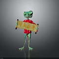 Green Frog With Large Eyes Wearing Red Clothing Holding Scroll On Reflective Background