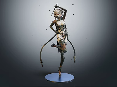 Sci Fi Game Movie Character Combat Outfit Weapon Dynamic Pose Mechanical Details Display Base 3d model