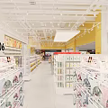 Shopping Mall Retail Store With Yellow Facade And Shelves For Product Displays