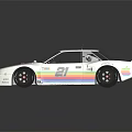 White Racing Car With Colorful Stripes Sponsor Logos And Streamlined Design
