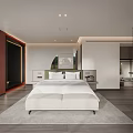 Hotel Guest Room with Modern Interior Large Windows Forest View and White Bedding