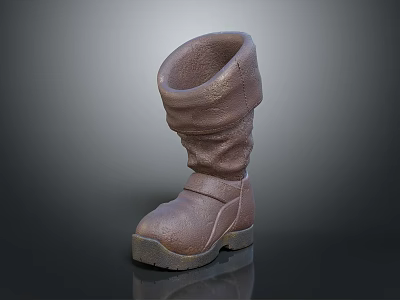Brown Leather Tall Boots Featuring Wrinkled Cuffs And Thick Rubber Soles 3d model
