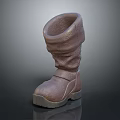 Brown Leather Tall Boots Featuring Wrinkled Cuffs And Thick Rubber Soles