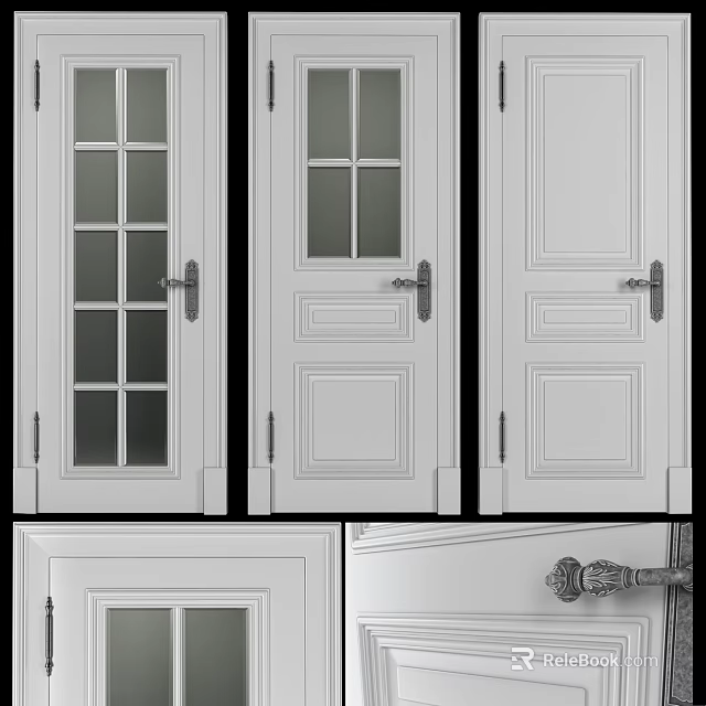 Various Styles Hinged Doors With Glass Panels And Wooden Panels For Interior Design 3d model 