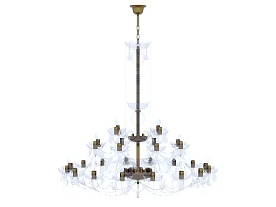 Elegant Multi Tier Chandelier With Brass Frame Glass Shades And Multiple Bulbs 3d model