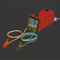 Red Car Battery Charger With Digital Display Black Handle And Cables With Clamps