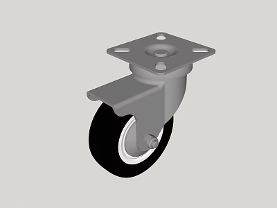 Industrial Equipment Caster Wheel with Square Metal Mounting Plate and Durable Black Rubber Tire 3d model
