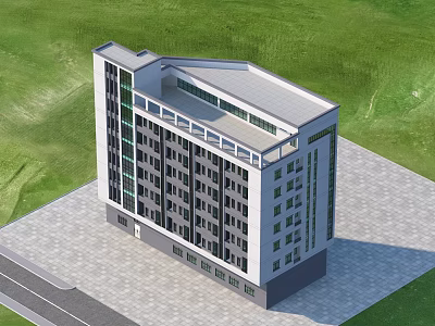 Modern Contemporary Residential Building Multi Story Structure With Multiple Windows Green Lawn And Paved Ground 3d model