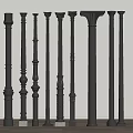 Various Black Architectural Columns Featuring Different Designs And Ornate Details 3d model