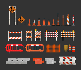 Modern barricades, barricades, warning signs, fences 3d model