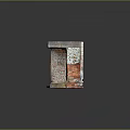 Aged Small Building Structure With Weathered Brick Wall Sticker And Rusty Metal Door