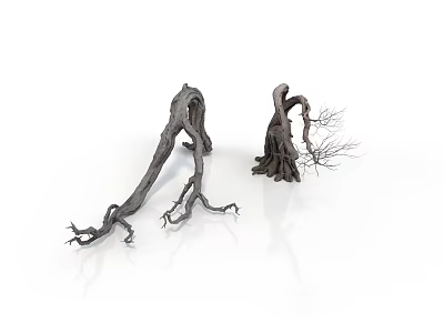 Withered Tree Natural Components With Gnarled Roots And Twisted Dry Branches 3d model