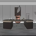 Modern Office Desk With Brown Leather Chair Decorative Painting And Potted Plant