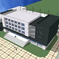 Modern Office Building With White Black Facade Large Windows And Front Steps 3d model