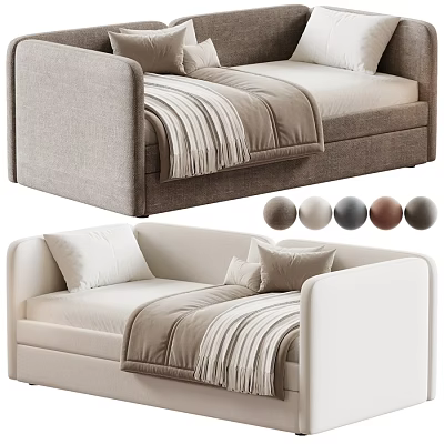 Modern Soft Fabric Upholstered Children Bed With Multiple Color Choices For Warm Comfortable Kids Bedroom 3d model