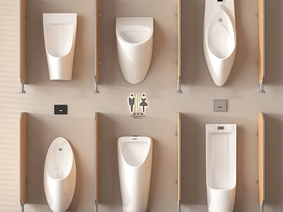 Modern Wall Mounted Urinal Designs In Public Bathroom With Various Styles 3d model