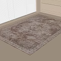 Square Rug With Neutral Beige Light Brown Classic Pattern On Room Floor Near Window