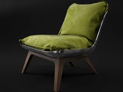 Sleek Modern Accent Chair With Green Upholstered Cushion And Metal Frame And Wooden Legs 3d model