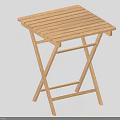 Light Wooden Folding Table With Striped Top And Crossed Leg Design