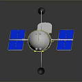 3D Model of Spacecraft With Blue Solar Panels White Body Yellow Lines and Antenna