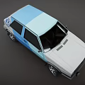Two Tone White And Blue Hatchback Car With Black Alloy Wheels And Modern Design