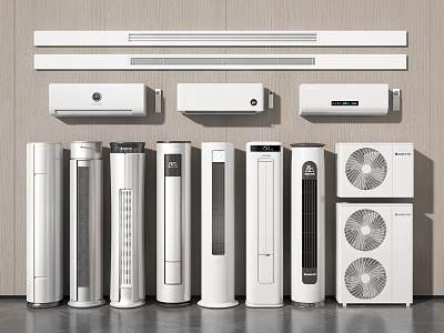 Modern Air Conditioner Fans With Various Styles And Designs Including Wall Mounted And Standing Models 3d model